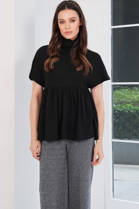 Turtleneck Draped Half Sleeve Knitwear Blouse Alc-X14795