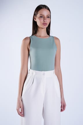 Women's Green Halter Neck Slim Fit Sandy Blouse