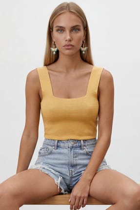 Biscuit Square Collar Slim Mercerized Blouse
