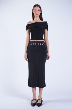 Belted Pencil Skirt with Metal Stud Detail Alc-X15124