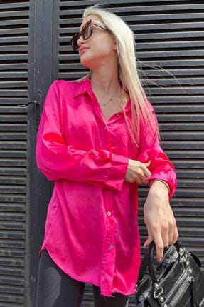 Fuchsia Basic Women's Satin Shirt